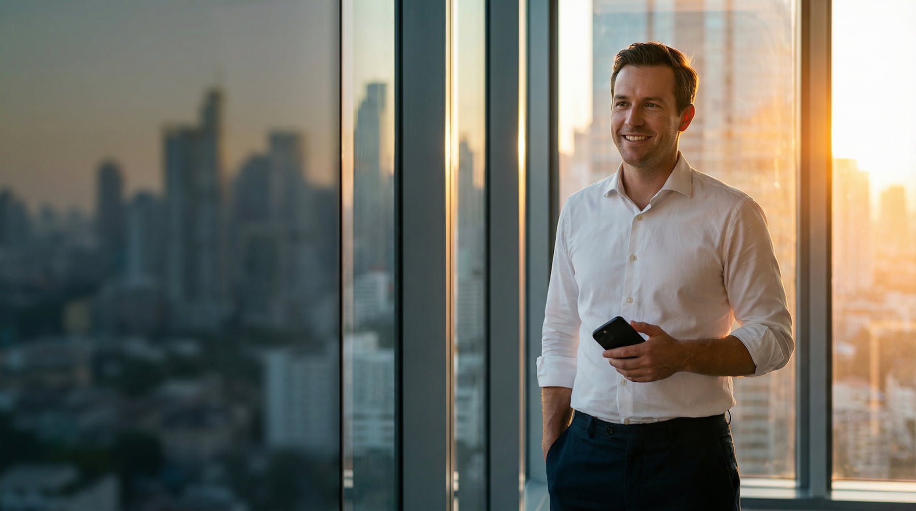 Confident loan officer using AI-powered mortgage marketing to grow his business