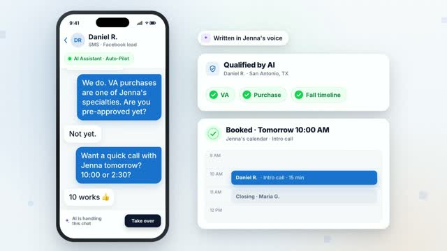 Illustrative borrower text conversation leading to an advisor appointment